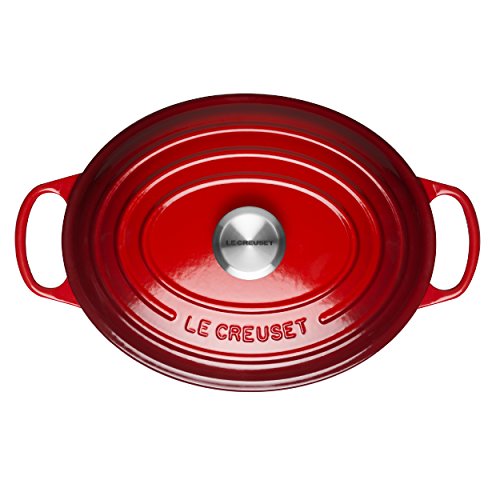 Le Creuset Evolution Cocotte con tapa, Ovalada, Todas las fuentes de calor incl. inducción, 4,7 l, Hierro fundido, Rojo(Cereza), 29 cm