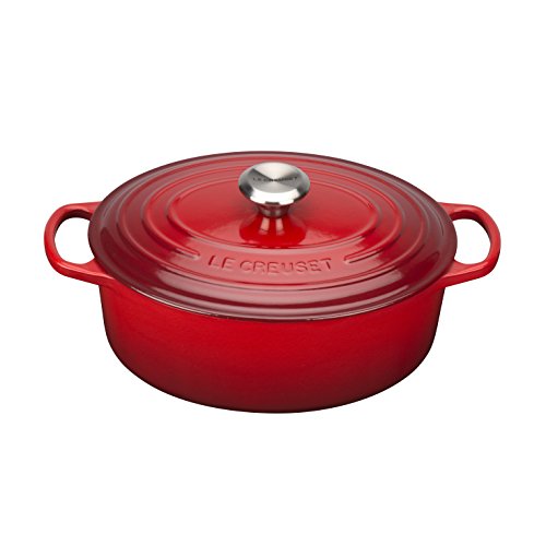 Le Creuset Evolution Cocotte con tapa, Ovalada, Todas las fuentes de calor incl. inducción, 4,7 l, Hierro fundido, Rojo(Cereza), 29 cm