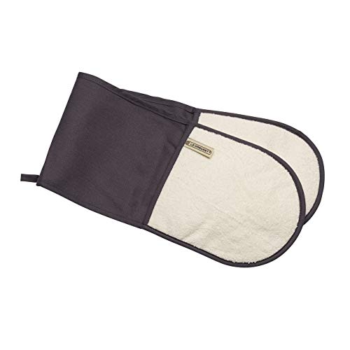 Le Creuset Manopla doble con presilla, Talla única, Negro, Algodón