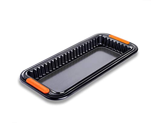 Le Creuset Molde tarta con base extraíble, Rectangular, 33 x 13 x 3 cm, Libre de PFOA, Resistente a ácidos, Revestimiento de acero al carbono, Gris y Naranja
