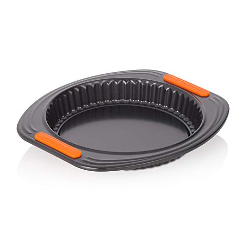 Le Creuset Molde tarta con base extraíble, Redondo, diametro 26 cm, Libre de PFOA, Resistente a ácidos, Revestimiento de acero al carbono, Gris y Naranja