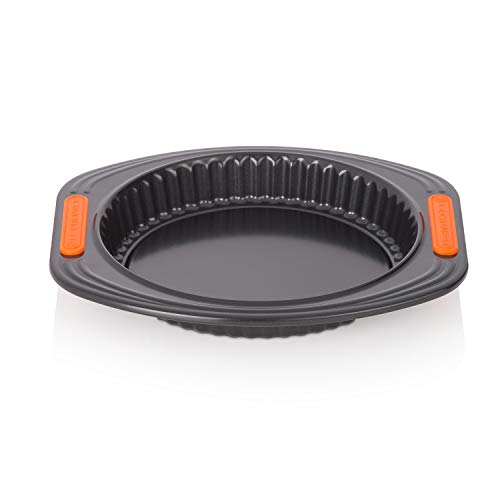 Le Creuset Molde tarta con base extraíble, Redondo, diametro 26 cm, Libre de PFOA, Resistente a ácidos, Revestimiento de acero al carbono, Gris y Naranja