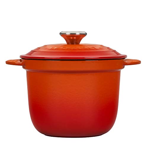 Le Creuset Olla de arroz de hierro fundido esmaltado con perilla SS e inserto de gres, 2.25 qt, llama