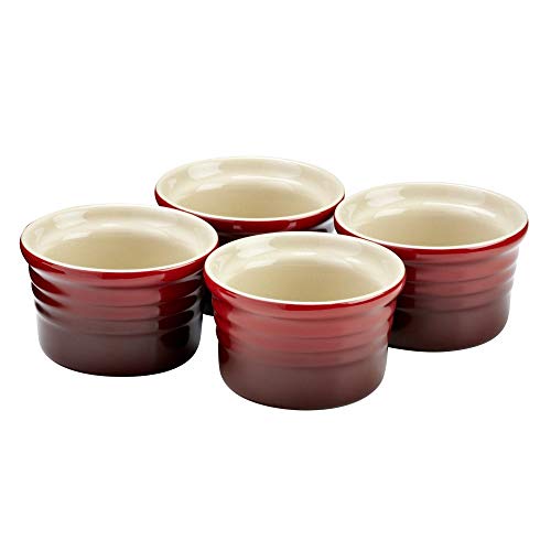LE CREUSET Set de 4 ramequines, Redondo, Cada uno 120 ml/Ø 8 cm, Cerámica de gres, Rojo (Cereza), 4