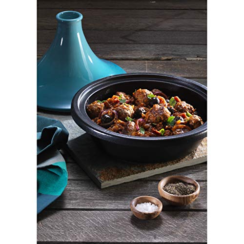 Le Creuset Tajine de hierro fundido, Redondo, diametro 27 cm, Apto para todas las fuentes de calor, incluso inducción y horno, Azul Caribe