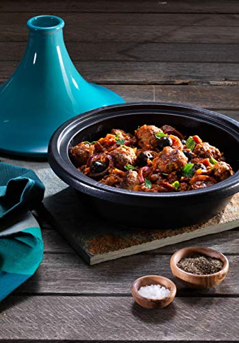 Le Creuset Tajine de hierro fundido, Redondo, diametro 27 cm, Apto para todas las fuentes de calor, incluso inducción y horno, Azul Caribe