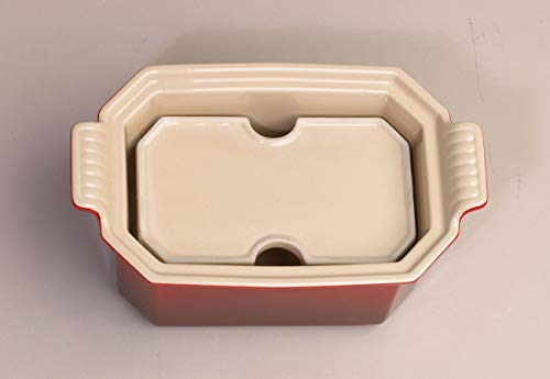 LE CREUSET Terrina Rectangular, con Prensa integrada, 16 x 11 cm, Cerámica de gres, Rojo, 600 ml