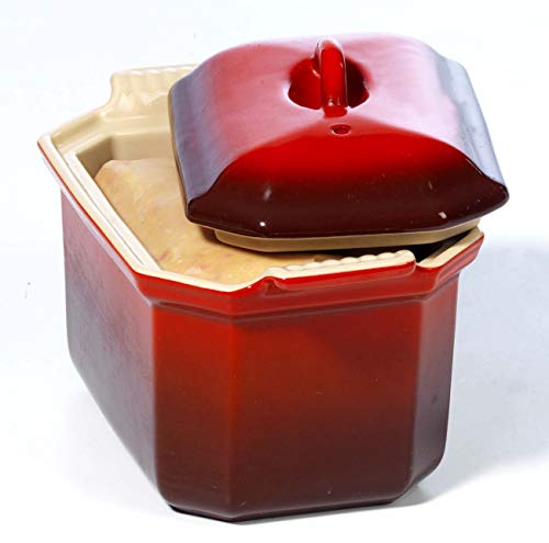 LE CREUSET Terrina Rectangular, con Prensa integrada, 16 x 11 cm, Cerámica de gres, Rojo, 600 ml