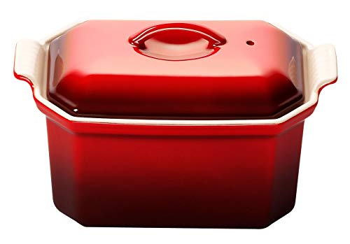 LE CREUSET Terrina Rectangular, con Prensa integrada, 16 x 11 cm, Cerámica de gres, Rojo, 600 ml