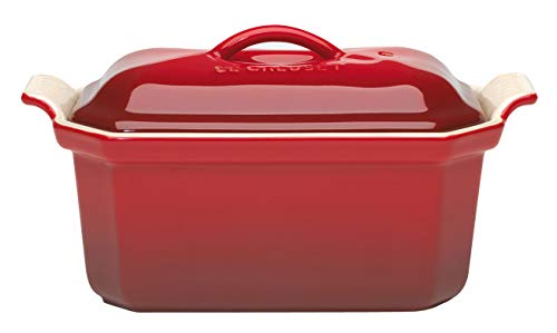 LE CREUSET Terrina Rectangular, con Prensa integrada, 16 x 11 cm, Cerámica de gres, Rojo, 600 ml