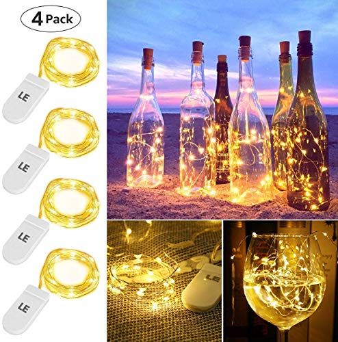 LE Guirnaldas Luces LED 20 LED, Luces de Botella de Vino 4x1m, Blanco Cálido, a Pilas, Decoración de Casa, Boda, Fiestas, Navidad, Jardines etc