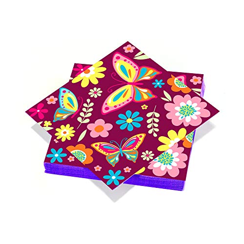 Le Nappage - Servilletas Decoradas Farfalle - Servilletas de Papel en Guata de Celulosa Pura - Decoración Flores y Mariposas - Set de 20 Servilletas Formato 33 x 33 cm
