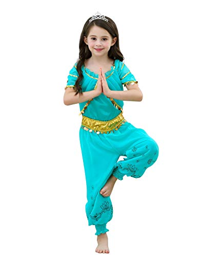 Le SSara Chicas Princesa Jasmine Vestir Disfraces Halloween Arabian Fiesta Vestido (100, D55-Green)