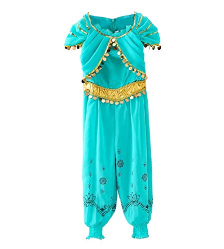 Le SSara Chicas Princesa Jasmine Vestir Disfraces Halloween Arabian Fiesta Vestido (100, D55-Green)