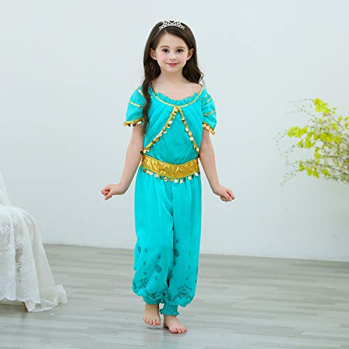 Le SSara Chicas Princesa Jasmine Vestir Disfraces Halloween Arabian Fiesta Vestido (100, D55-Green)