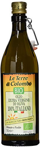 Le Terre di Colombo – Aceite de oliva virgen extra ecológico 100 % italiano, botella con estrías y tapón mecánico, 750 ml