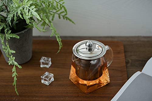 Leaf House Tetera Cristal | Tetera Cristal para Fuego | Tetera Vidrio borosilicato | Tetera Cristal | Tetera para Estufa y Gas | Tetera Cristal con Filtro | Tetera infusiones te (350 ml)
