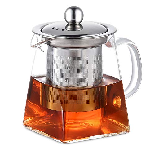 Leaf House Tetera Cristal | Tetera Cristal para Fuego | Tetera Vidrio borosilicato | Tetera Cristal | Tetera para Estufa y Gas | Tetera Cristal con Filtro | Tetera infusiones te (350 ml)
