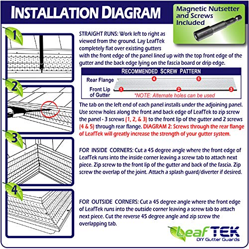 LeafTek - Protector de canalones de 5 y 6 pulgadas - Sistema de cubierta de aluminio de alta calidad - Kit de bricolaje de 32 pies 100 pies y 200 pies