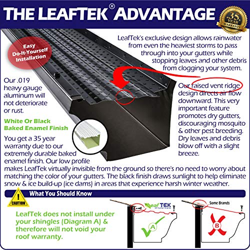 LeafTek - Protector de canalones de 5 y 6 pulgadas - Sistema de cubierta de aluminio de alta calidad - Kit de bricolaje de 32 pies 100 pies y 200 pies