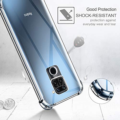 Leathlux Funda Xiaomi Redmi Note 9 + [2 Pack] Cristal Templado Protector de Pantalla, Ultra Fina Silicona Transparente TPU Funda y Protector Airbag Anti-arañazos Carcasa Xiaomi Redmi Note 9 6.53"