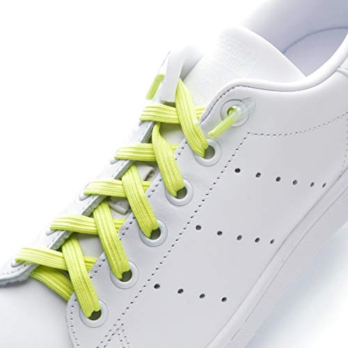 Leazy Flat, Cordones Elásticos Planos Unisex, Amarillo Neón, Talla L(Hasta 6 Ojales Por Lado)