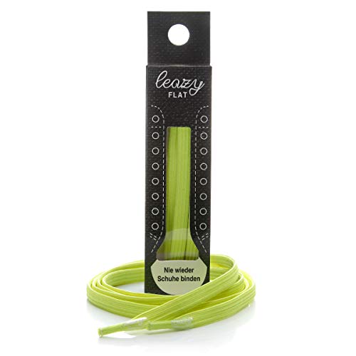Leazy Flat, Cordones Elásticos Planos Unisex, Amarillo Neón, Talla L(Hasta 6 Ojales Por Lado)