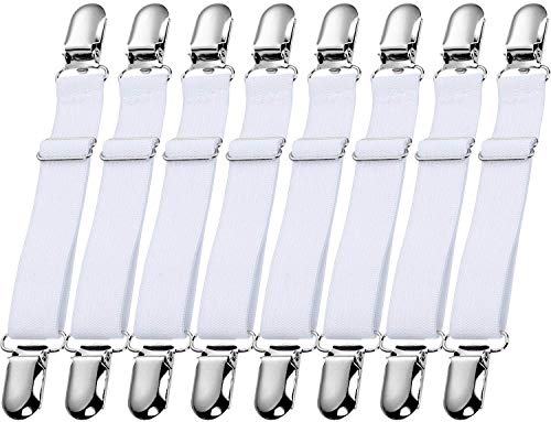 Leben Sábana Bajera Ajustable con Clips de Metal, 12 Unidades, elástica para sábana Bajera, colchón, Tabla de Planchar y sofá Blanco 12 Pcs-Weiß