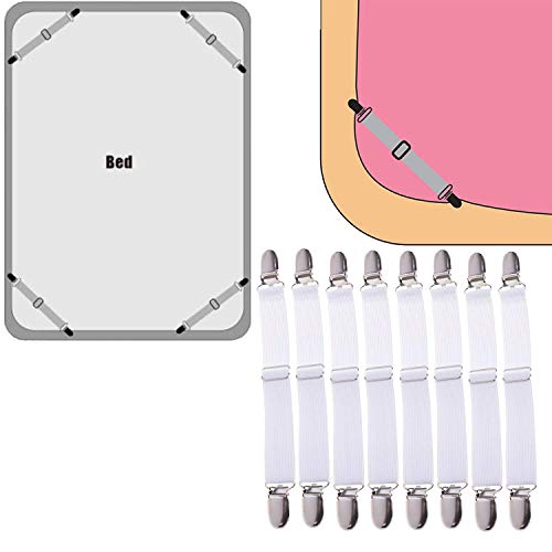Leben Sábana Bajera Ajustable con Clips de Metal, 12 Unidades, elástica para sábana Bajera, colchón, Tabla de Planchar y sofá Blanco 12 Pcs-Weiß