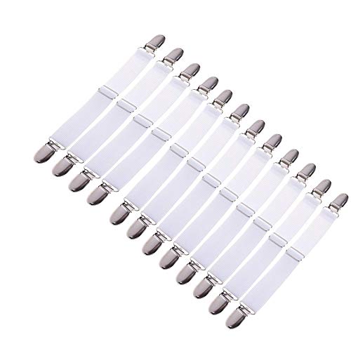 Leben Sábana Bajera Ajustable con Clips de Metal, 12 Unidades, elástica para sábana Bajera, colchón, Tabla de Planchar y sofá Blanco 12 Pcs-Weiß