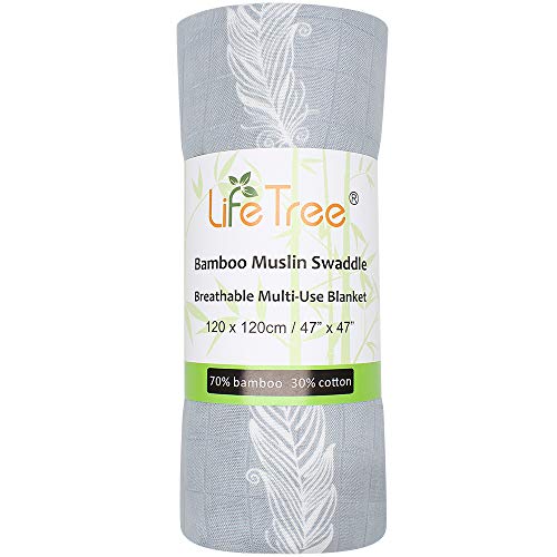 Lebze Muselina Manta Bebé, Diente de Plumas Bambú Algodón Bebé Chica o Baby Boy Mantas 120x120 cm Swaddle