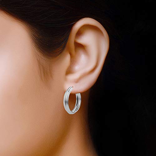 LeCalla Pendientes del aro Liviana sin fin rayas texturizadas plana de plata esterlina joyería para las mujeres