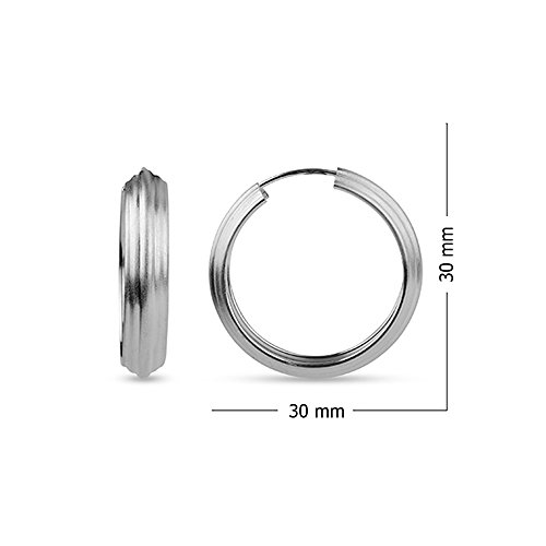LeCalla Pendientes del aro Liviana sin fin rayas texturizadas plana de plata esterlina joyería para las mujeres