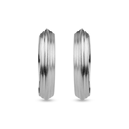 LeCalla Pendientes del aro Liviana sin fin rayas texturizadas plana de plata esterlina joyería para las mujeres