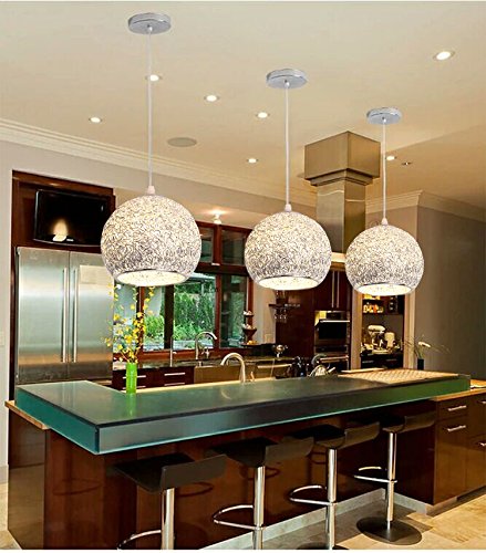 Led Iluminación Colgante para Isla de Cocina Lámpara de Techo Redonda Bola de Aluminio Lámpara Moderna Globo Oficina de Plata Droplight (No Incluída Bombilla)