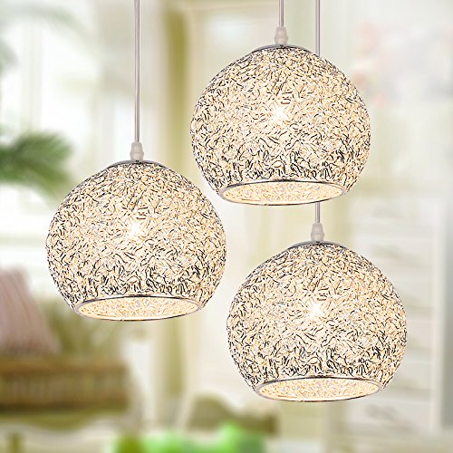 Led Iluminación Colgante para Isla de Cocina Lámpara de Techo Redonda Bola de Aluminio Lámpara Moderna Globo Oficina de Plata Droplight (No Incluída Bombilla)