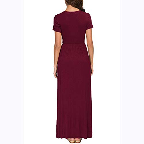 LEEDY Verano Mujer con Cuello En V BotóN De Bolsillo Informal Piso De Manga Corta Vestido Largo Vestido De CóCtel Fiesta De Playa Suelta