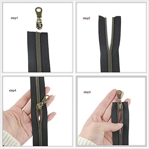 Leekayer #5 Gunmetal - Rollo de 9,1 m de cremallera metálica negra con dientes en color latón y 25 deslizadores dorados, para trabajos de costura, artesanía, bolsos