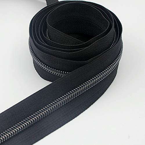 Leekayer #5 Gunmetal - Rollo de 9,1 m de cremallera metálica negra con dientes en color latón y 25 deslizadores dorados, para trabajos de costura, artesanía, bolsos