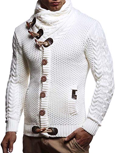 Leif Nelson Hombres Chaqueta de Punto con Cuello Chal LN-4195 Blanco X-Large