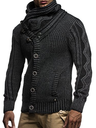 Leif Nelson Hombres Chaqueta de Punto con Cuello Chal LN-5065 Antracita Medium