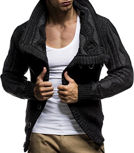 Leif Nelson Hombres Chaqueta de Punto con Cuello Chal LN-5065 Antracita Medium