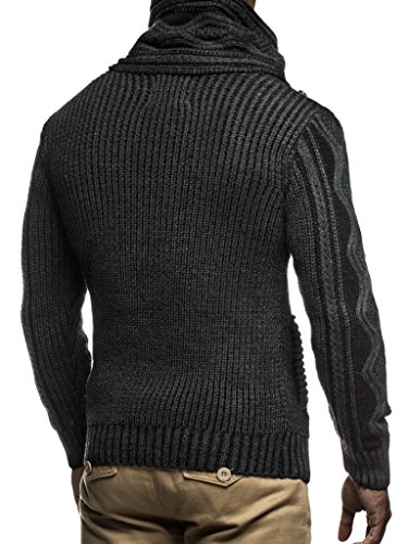 Leif Nelson Hombres Chaqueta de Punto con Cuello Chal LN-5065 Antracita Medium