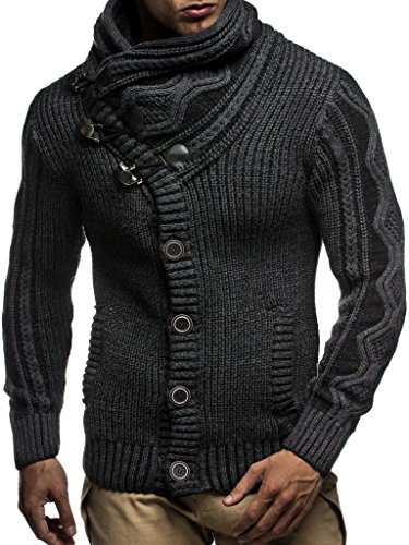 Leif Nelson Hombres Chaqueta de Punto con Cuello Chal LN-5065 Antracita Medium
