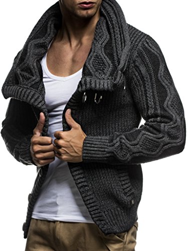 Leif Nelson Hombres Chaqueta de Punto con Cuello Chal LN-5065 Antracita Medium
