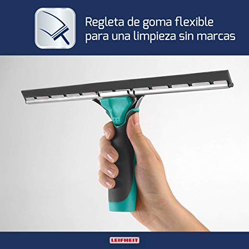 Leifheit Limpiacristales Professional, limpiaventanas con regleta de goma para una limpieza sin huellas, rasqueta limpiacristales con mango de goma