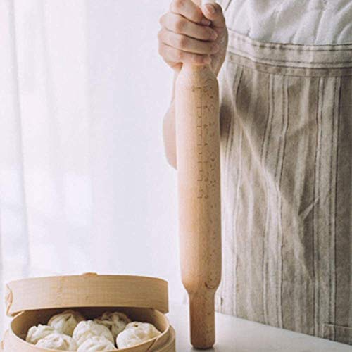 Leilims Hogar de Madera Maciza-con Escala-Bicarbonato de Palo de amasar-Adecuado for la Piel Bola de Masa hervida, Pizza, Pastelería, Repostería 14.96In