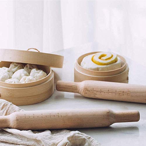 Leilims Hogar de Madera Maciza-con Escala-Bicarbonato de Palo de amasar-Adecuado for la Piel Bola de Masa hervida, Pizza, Pastelería, Repostería 14.96In