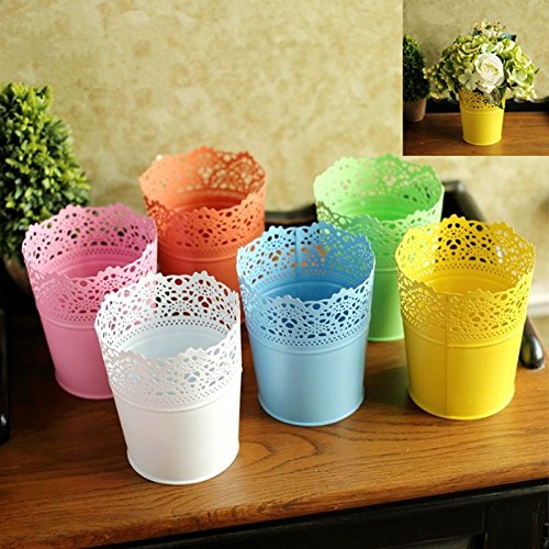 Leisial 5pcs Jarrón de Plástico Macetas para Flores Lace Flor Planta Pot Jardinero Hollow Flor Patrón Oficina Hogar Jardín Balcón Decoración Blanco