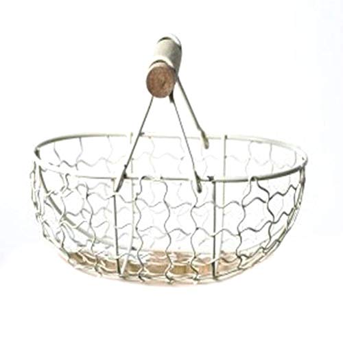 LEIXNDPLBO Mango de Madera Cesta Retro de Metal Cesta de Almacenamiento de comestibles de Huevos de Frutas Vegetales portátiles multifunción, Blanco
